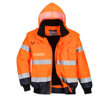 BLOUSON HAUTE VISIBILITE C465 ORANGE FLUOMARINE - PORTWEST + TRANSFERT COEUR SOUFFLET TRANSPORTS 1 COULEUR  BLANC