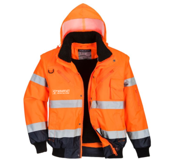 BLOUSON HAUTE VISIBILITE C465 ORANGE FLUOMARINE - PORTWEST + TRANSFERT COEUR SOUFFLET AGRICULTURE 1 COULEUR  BLANC