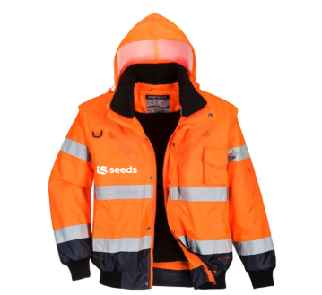 BLOUSON HAUTE VISIBILITE C465 ORANGE FLUO/MARINE - PORTWEST + TRANSFERT COEUR "IS SEEDS" 1 COULEUR : BLANC