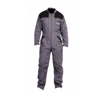 COMBINAISON DE TRAVAIL OCTAVE DOUBLE FG GRIS/NOIR - PBV + TRANSFERT COEUR "SOUFFLET TRANSPORTS" 1 COULEUR : BLANC