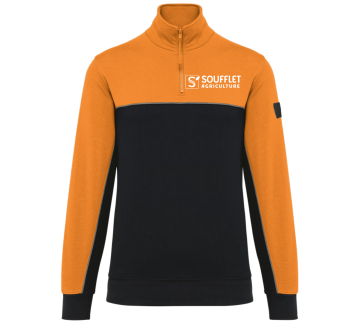 SWEAT COL ZIP WK404 - TOPTEX +TRANSFERT COEUR "SOUFFLET AGRICULTURE" 1 COULEUR : BLANC