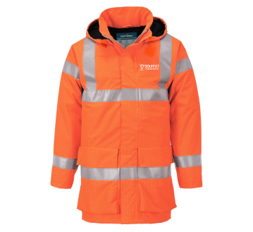 PARKA MULTIRISQUES HV ORANGE S774 - PORTWEST + TRANSFERT COEUR "SOUFFLET TRANSPORTS" 1 COULEUR : BLANC